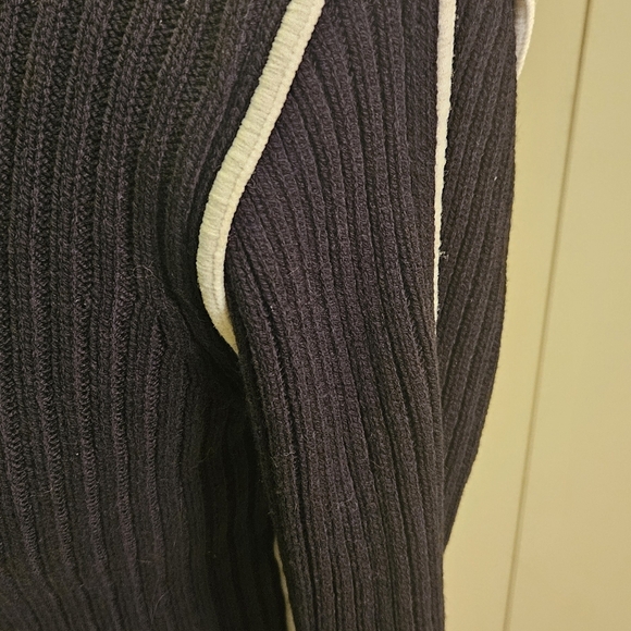 Brand New Commense Black Contrast Piping Ribbed Long Sleeve Top Sweater Wmn's L - Picture 4 of 6